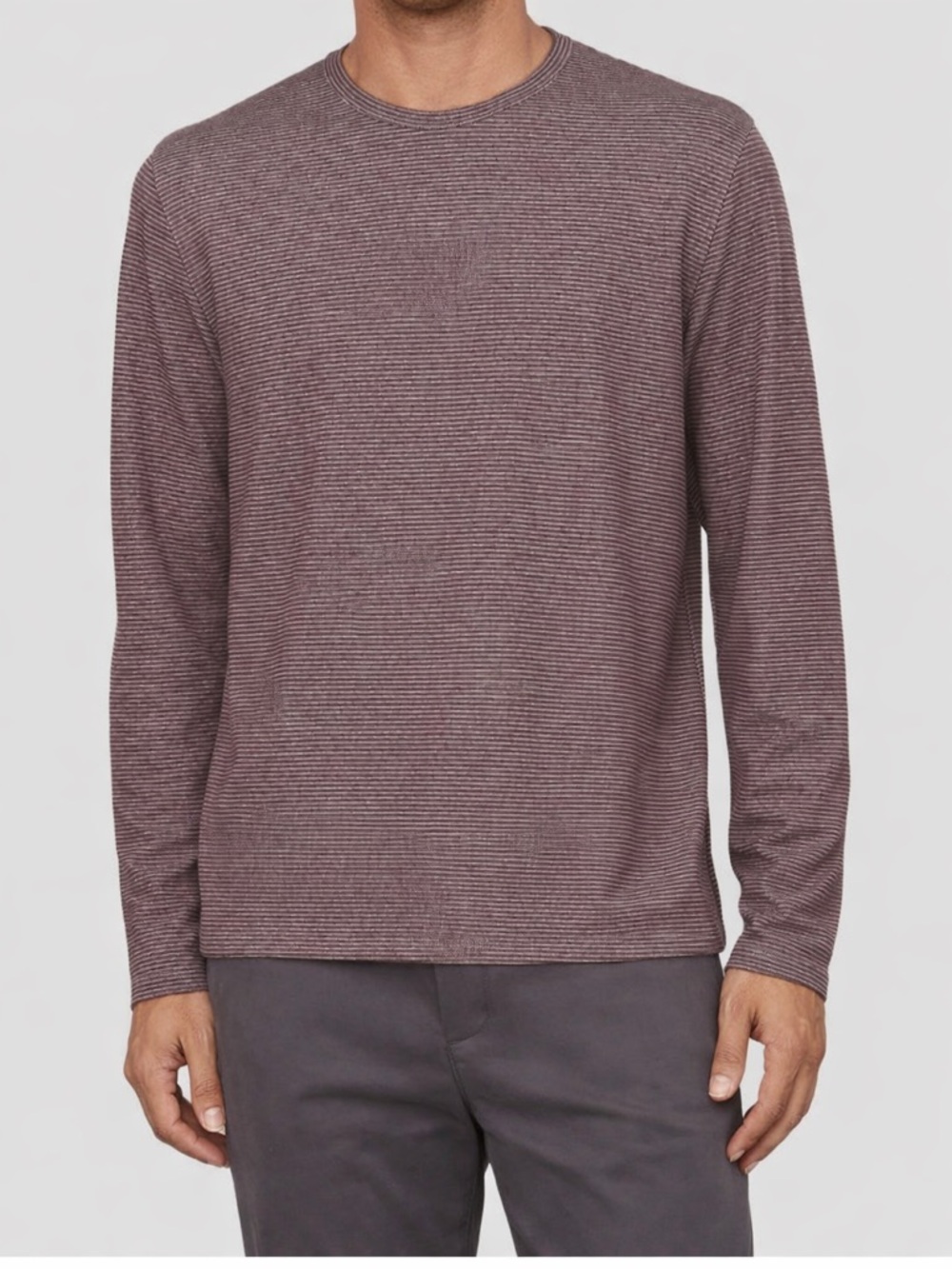 Vince $225 Double Feeder Stripe Crewneck Long Sleeve Tee Gray Ultra-Soft Size L